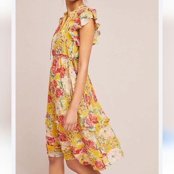 Anthropologie Dolan Silk Floral Yellow Ellory Sundress Size M - Picture 1 of 16